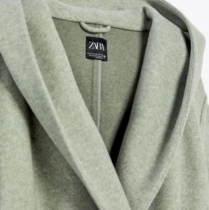 ZARA BELTED HOODED SOFT COAT LIGHT GREEN SIZE XS